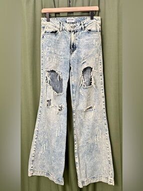 Acid Wash Wide Leg Denim Pants 26/3